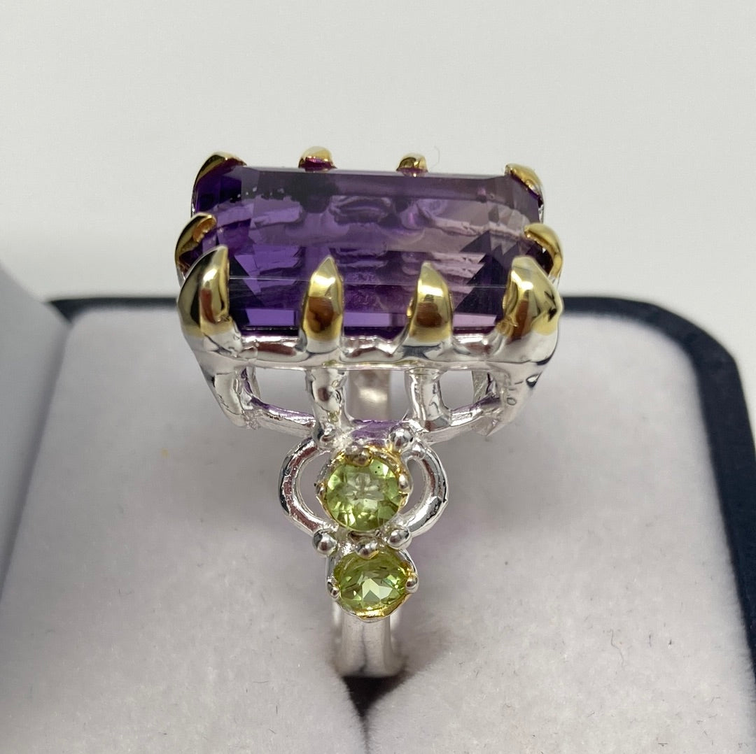 Emerald Cut Genuine 17 CTW Amethyst Ring