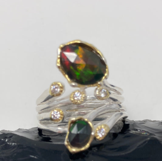 Bohemian Natural Genuine Black Opal Ring
