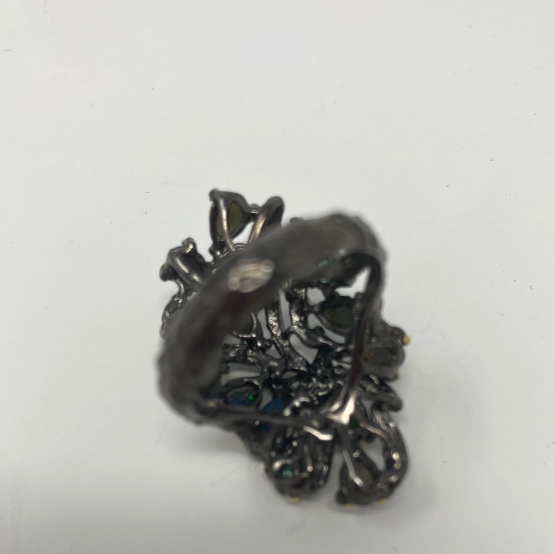 Bougie Genuine Black Opals & Emerald Ring