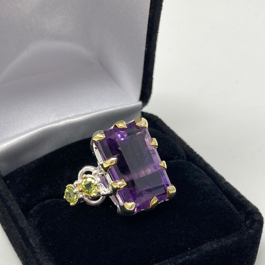 Emerald Cut Genuine 17 CTW Amethyst Ring