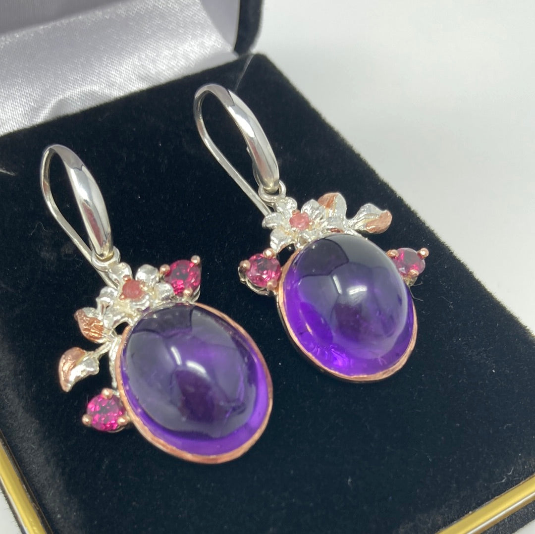 Exquisite  Genuine Amethyst & Tourmaline Earrings