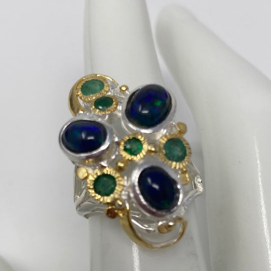 Black Opals & Green Onyx Ring