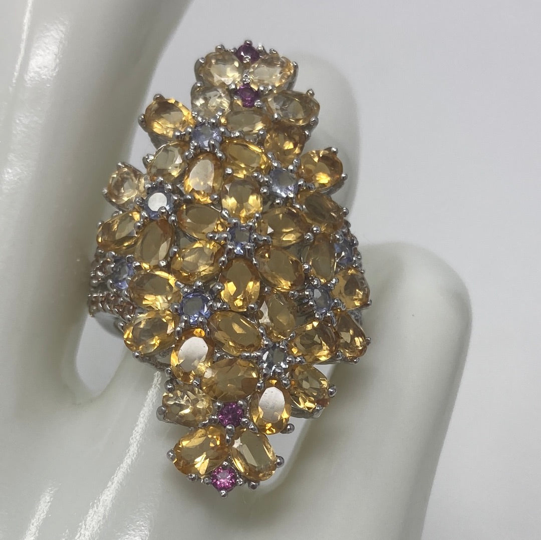 Incredible Citrine, Tanzanite, Garnet & Sapphire Bouquet Ring