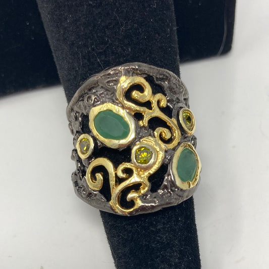 Edgy Artistic Genuine Emerald Ring