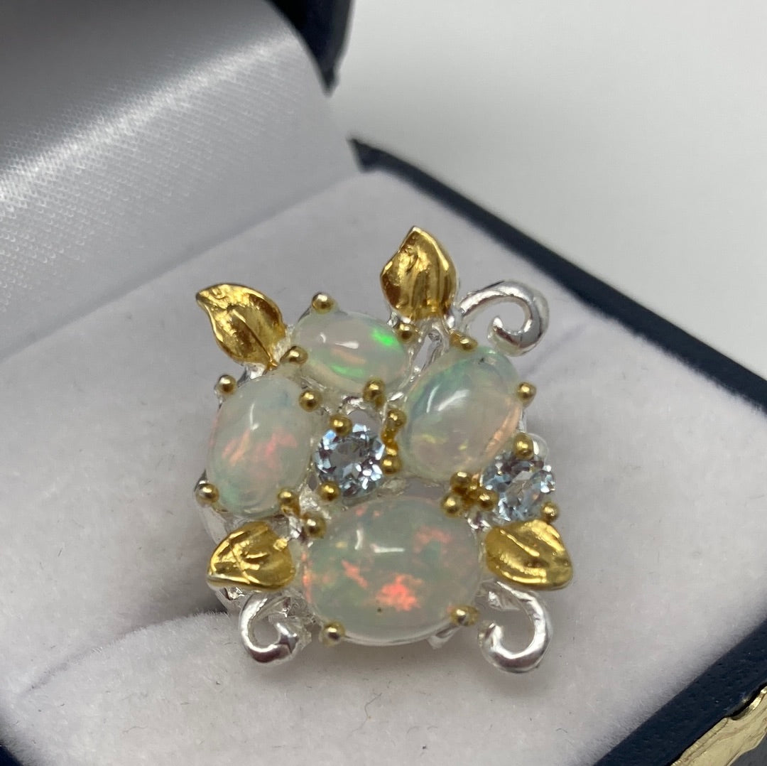 Exquisite Genuine Opal Flower Ring