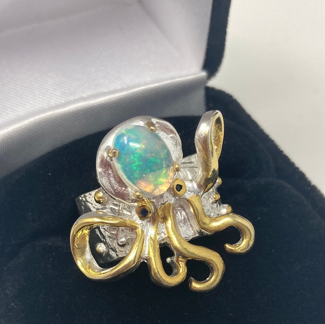 Genuine Fiery Opal Octopus Ring