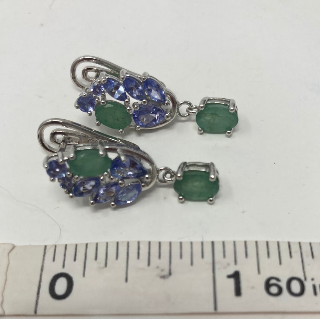 Genuine Emerald & Tanzanite Earrings