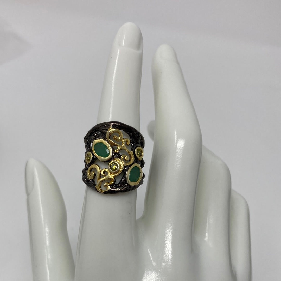 Edgy Artistic Genuine Emerald Ring