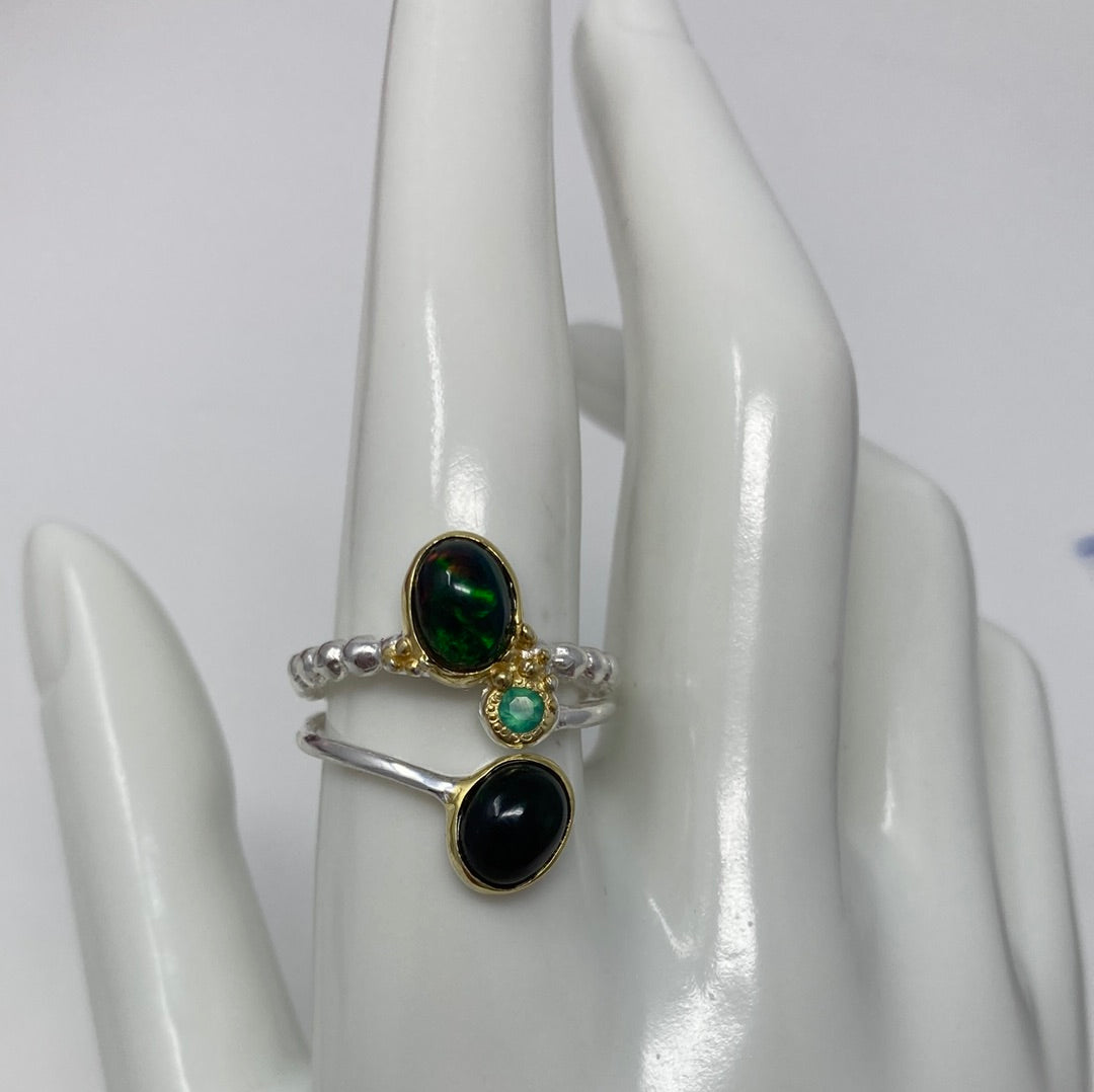 Genuine Black Opal Bypass Ring