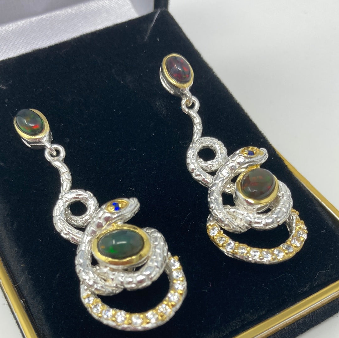 Genuine Opal Snake Earrings