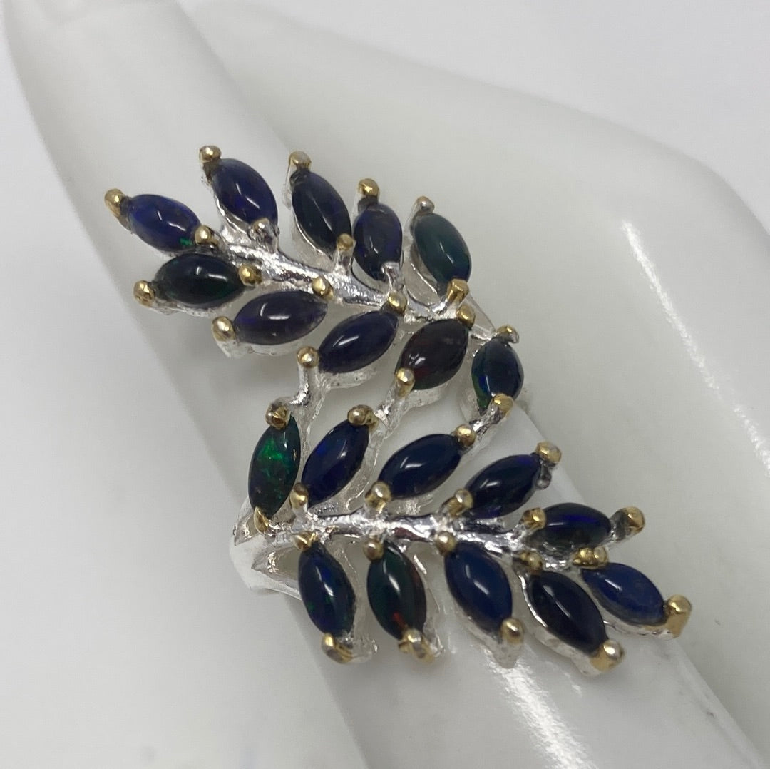 Genuine Black Opal Feather Ring