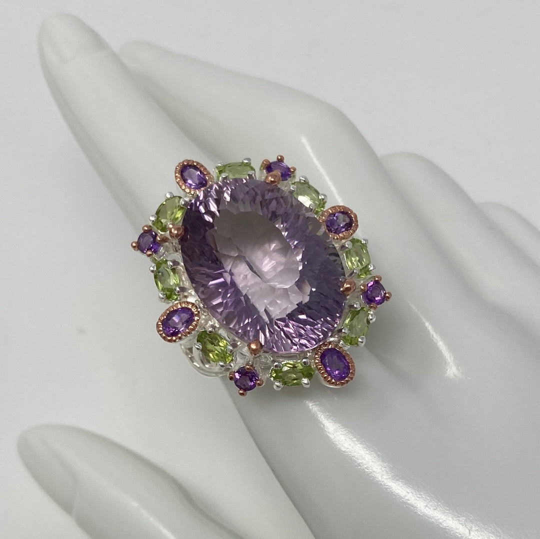 Magnificent Rue Du France Genuine Amethyst and Peridot Ring