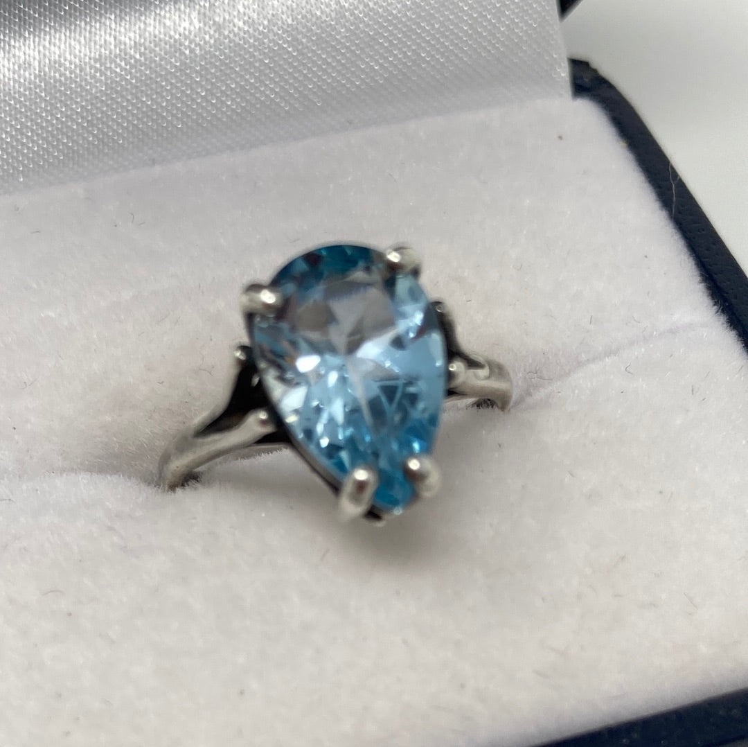 Genuine Pear Shaped Blue Topaz Ring