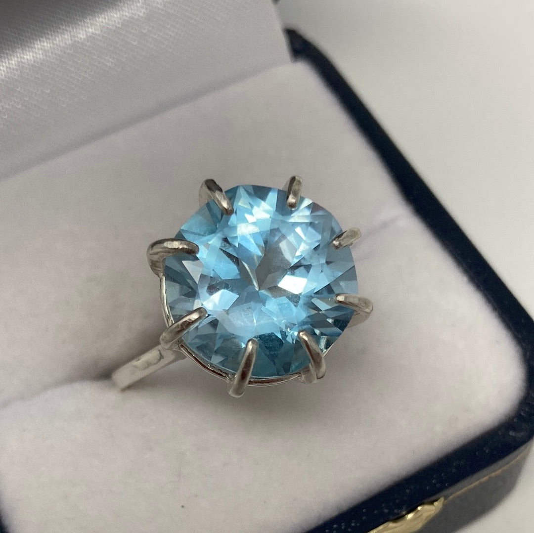 Rare Star Of David Genuine Blue Topaz Ring