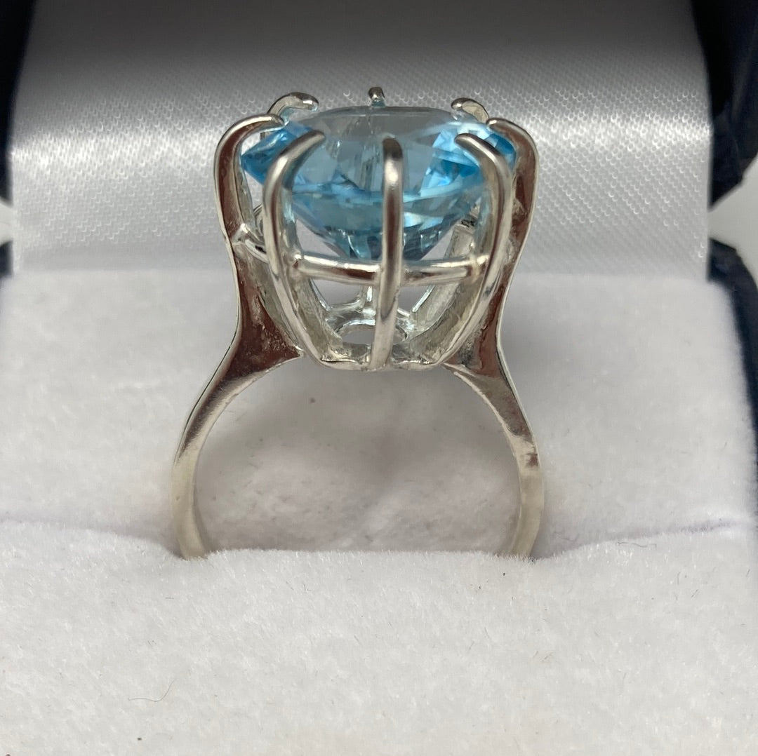 Rare Star Of David Genuine Blue Topaz Ring