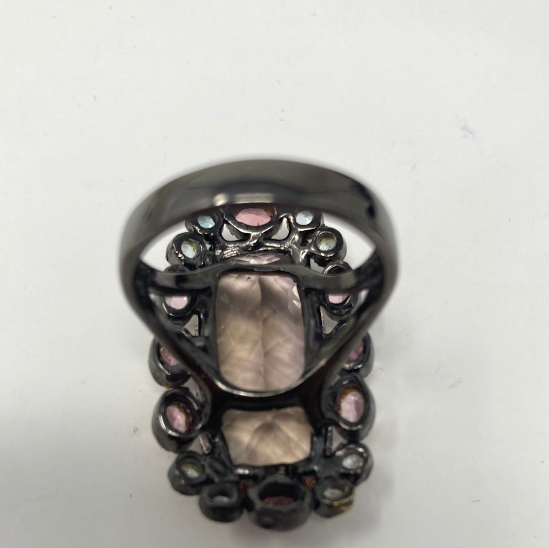 Natural 38 CTW Genuine Ametrine & Tourmaline Ring