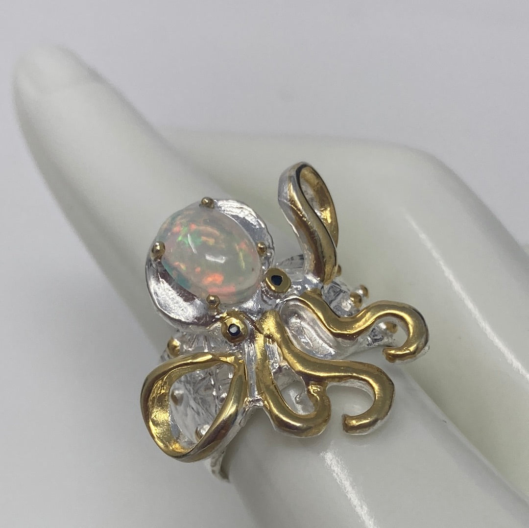 Genuine Fiery Opal Octopus Ring