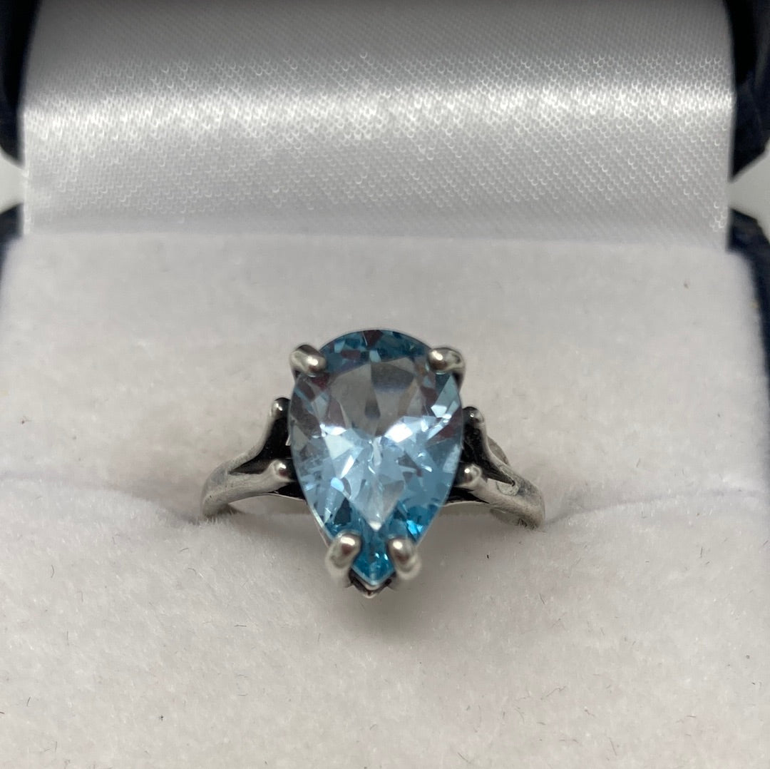 Genuine Pear Shaped Blue Topaz Ring