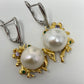 Lustrous Genuine Pearl, Emerald & Tanzanite Earrings.