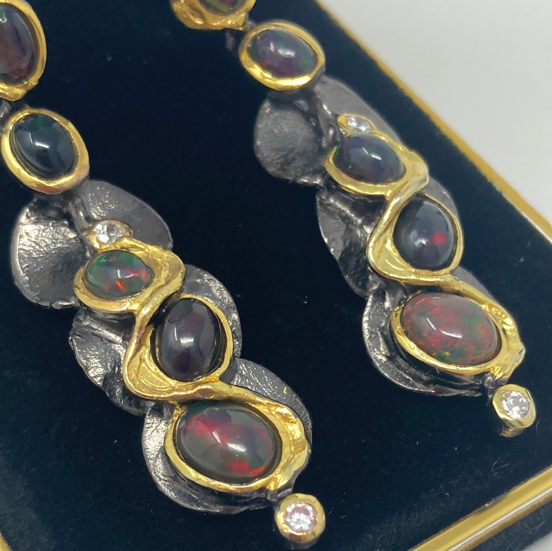 Alluring  Genuine Black Opal Earrings