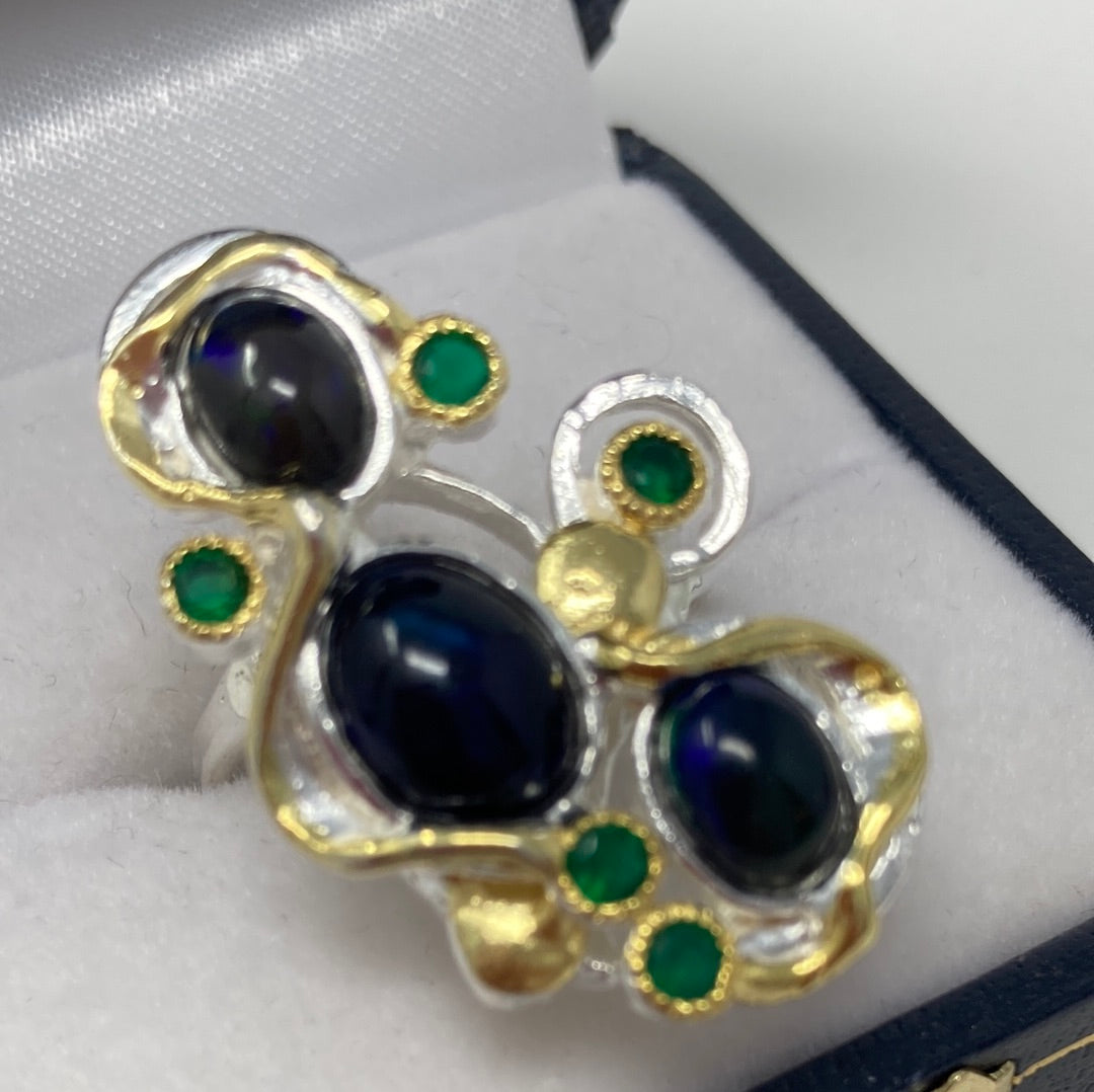 Genuine Black Opal Ring