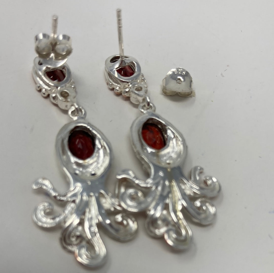 Whimsical Genuine Garnet Octopus Earrings