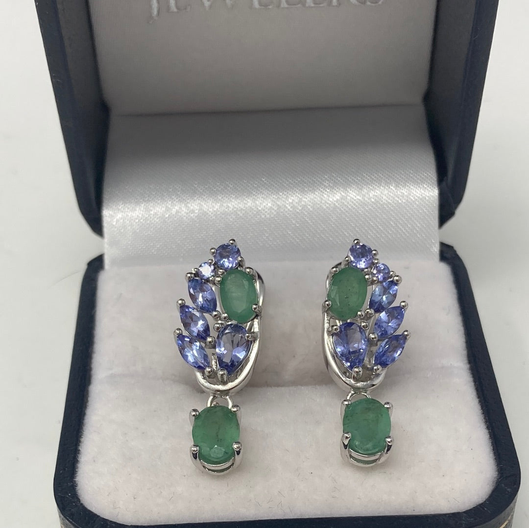 Genuine Emerald & Tanzanite Earrings