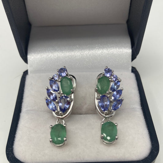 Genuine Emerald & Tanzanite Earrings