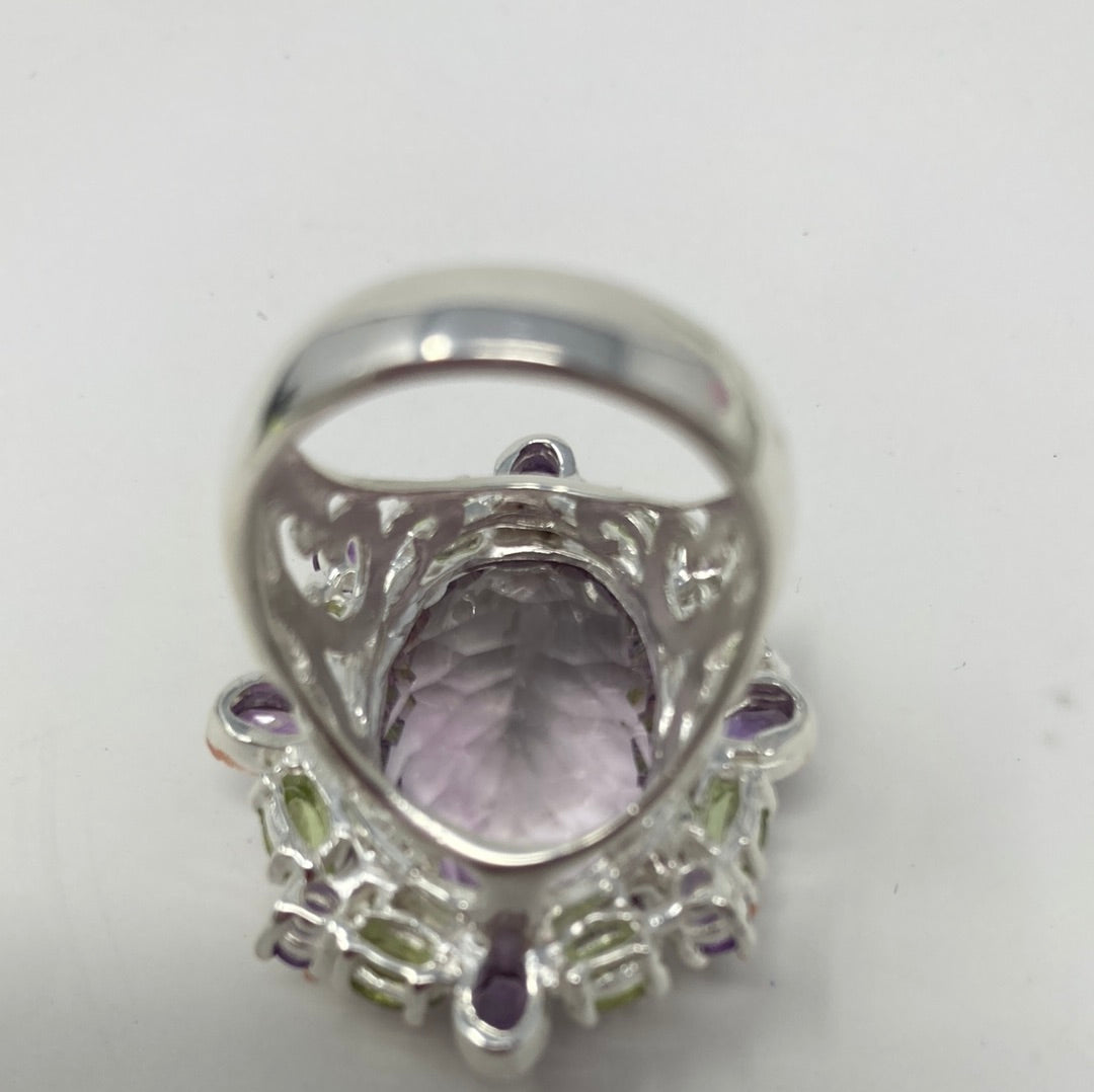 Magnificent Rue Du France Genuine Amethyst and Peridot Ring