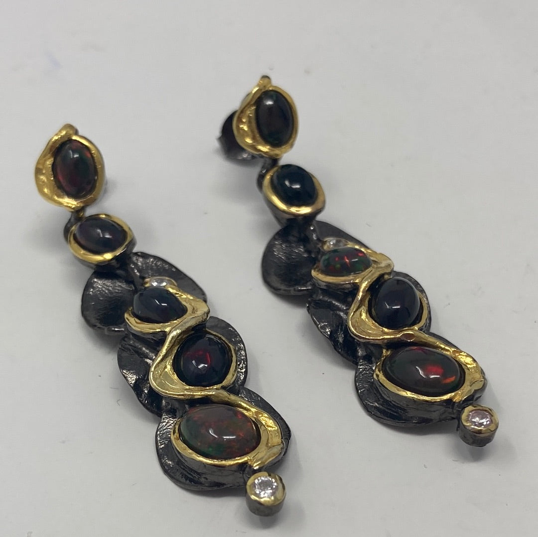 Alluring  Genuine Black Opal Earrings