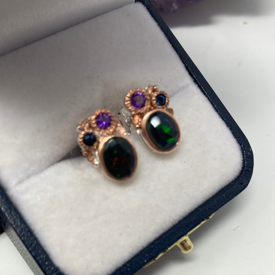 Genuine Faceted Black Opal Earring