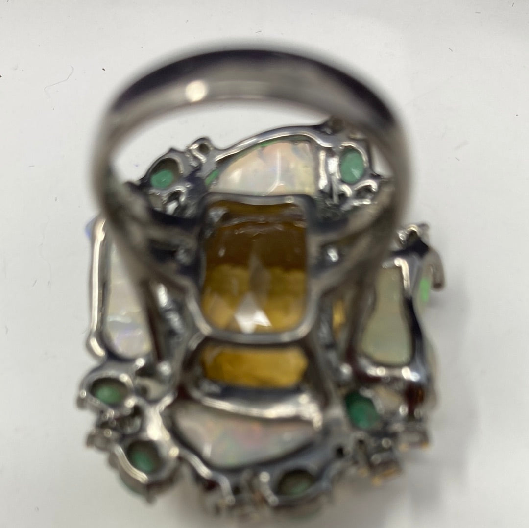 Masterpiece Genuine Citrine, Opal & Emerald Ring