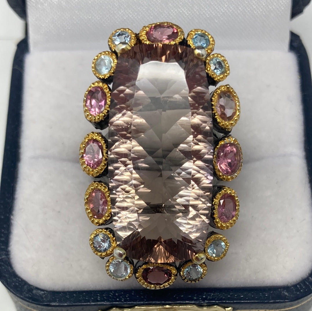 Natural 38 CTW Genuine Ametrine & Tourmaline Ring