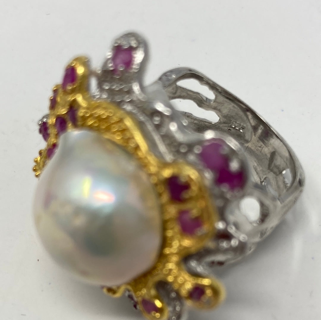 Genuine Luscious Baroque Pearl Embellished with Genuine Rubies