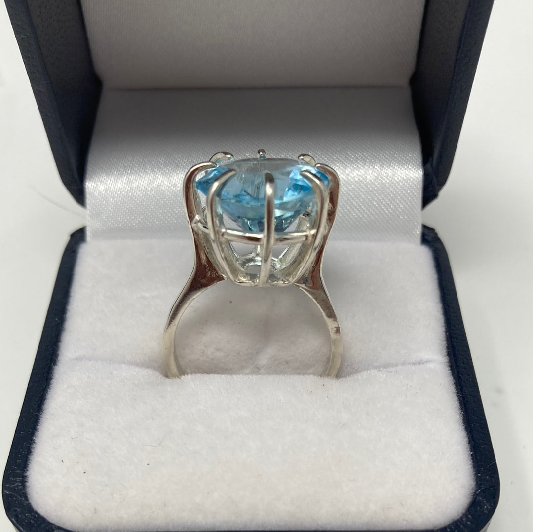 Rare Star Of David Genuine Blue Topaz Ring