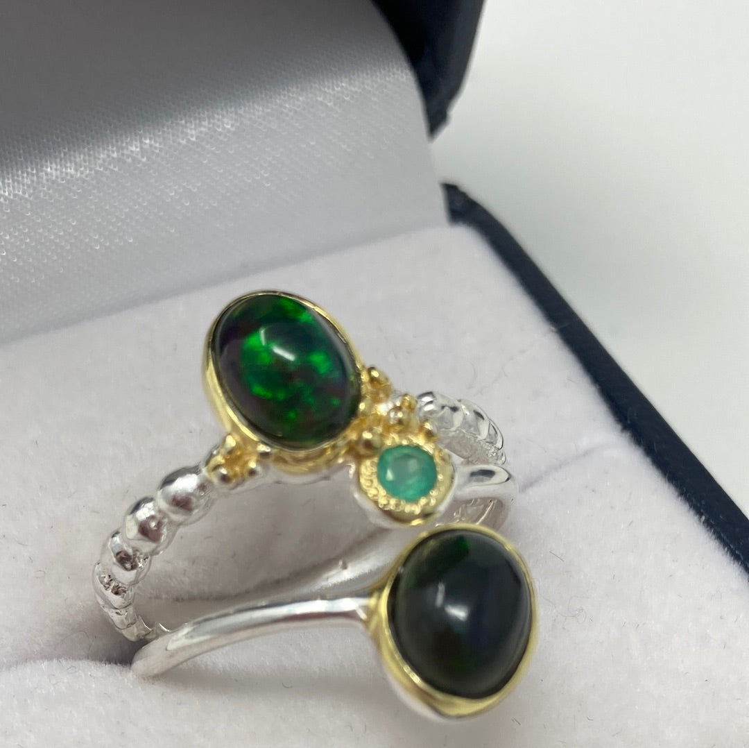 Genuine Black Opal Bypass Ring