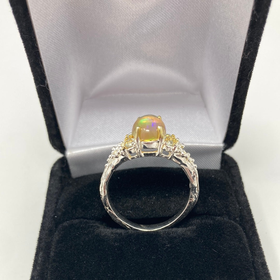 Genuine Fiery Opal With Blue Topaz Ring