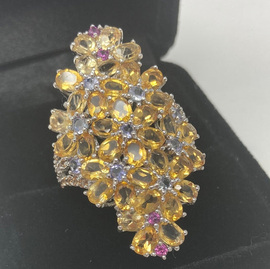 Incredible Citrine, Tanzanite, Garnet & Sapphire Bouquet Ring