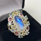 Marvelous Genuine Moonstone & Tourmaline Ring