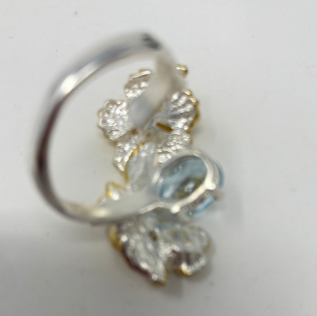 Genuine Blue Topaz Hibiscus Ring