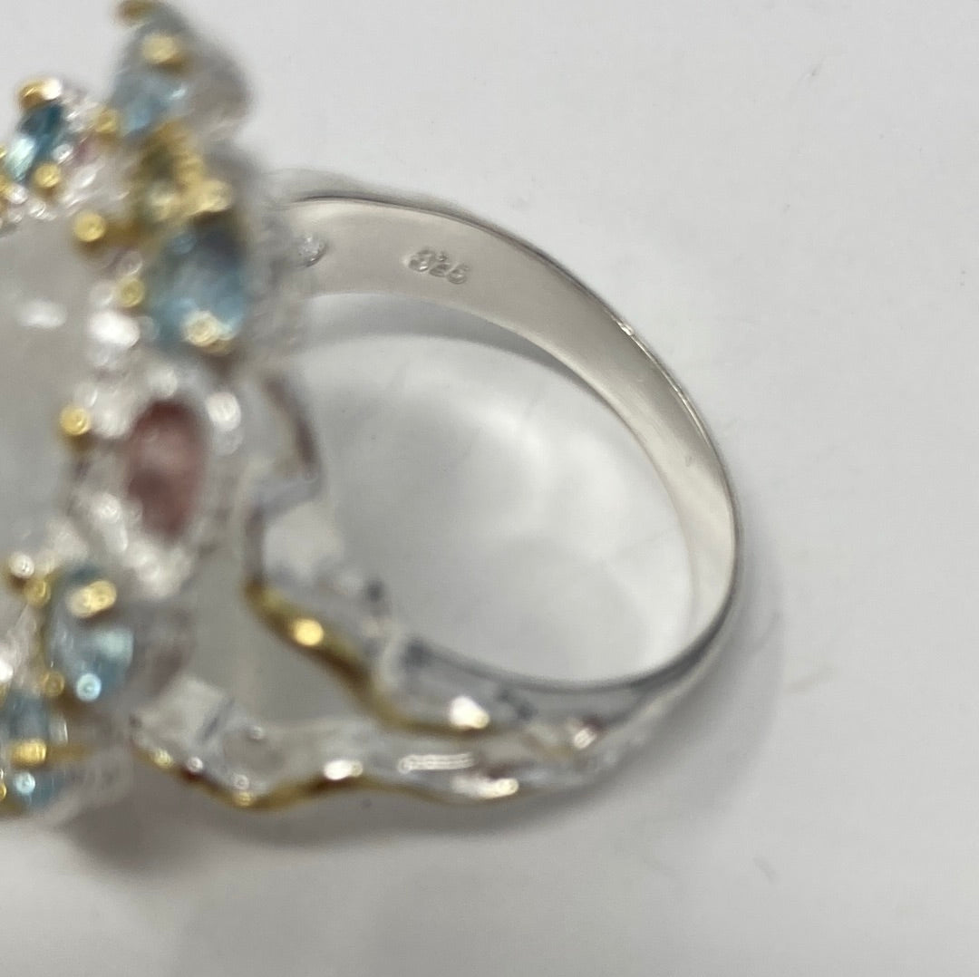 Marvelous Genuine Moonstone & Tourmaline Ring