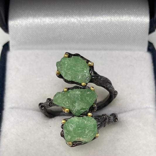Contemporary Genuine Raw Emerald Ring