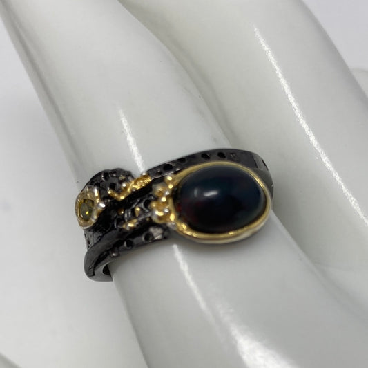 Genuine Black Opal Contemporary Ring