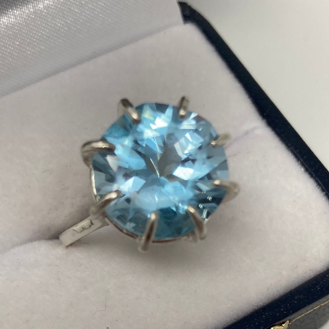 Rare Star Of David Genuine Blue Topaz Ring