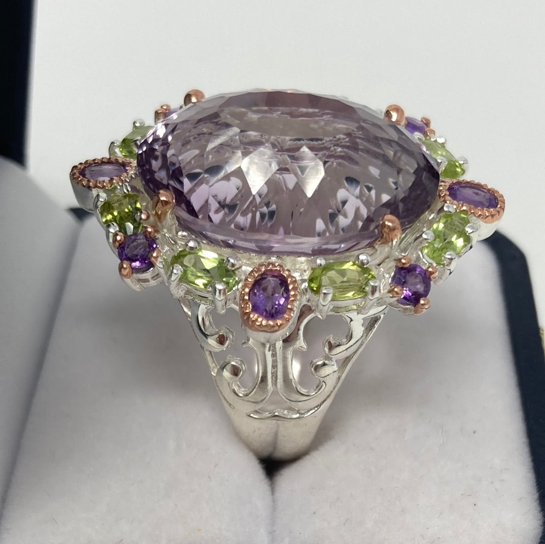 Magnificent Rue Du France Genuine Amethyst and Peridot Ring