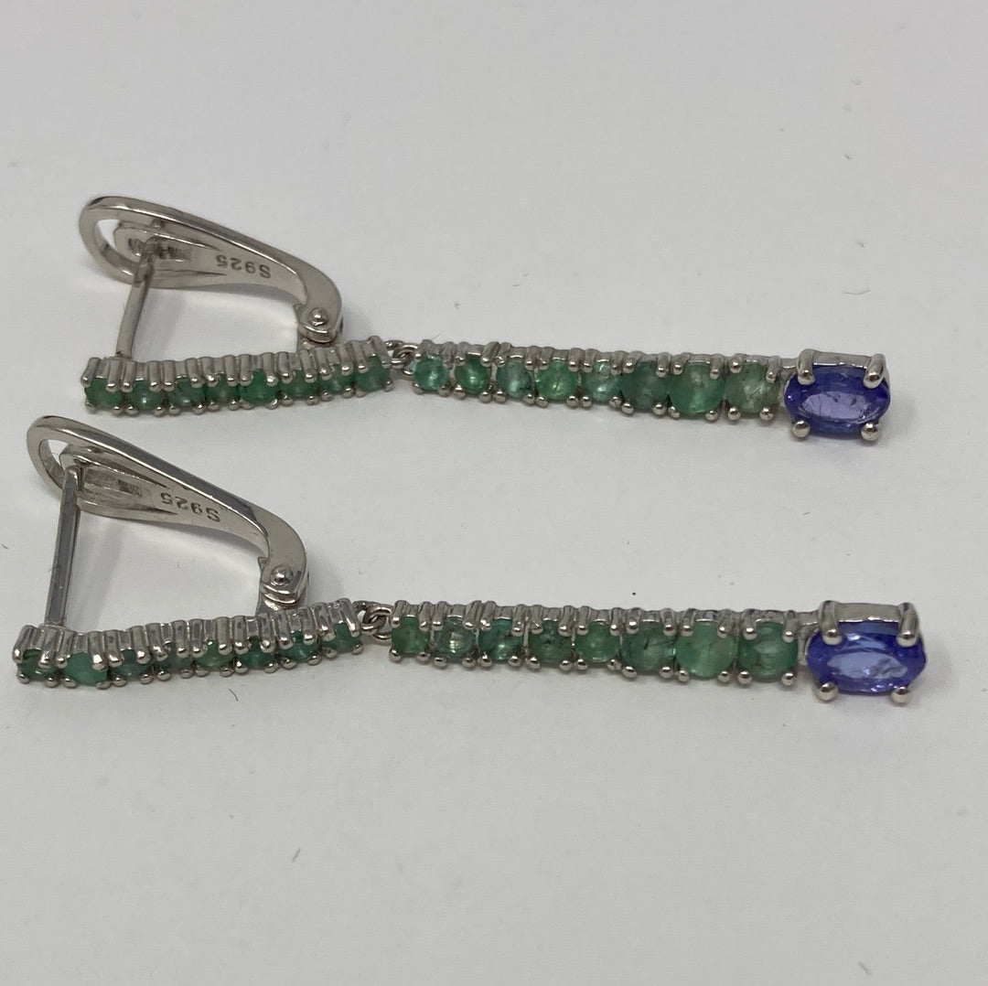 Elegance In Genuine Emerald & Tanzanite Earrings