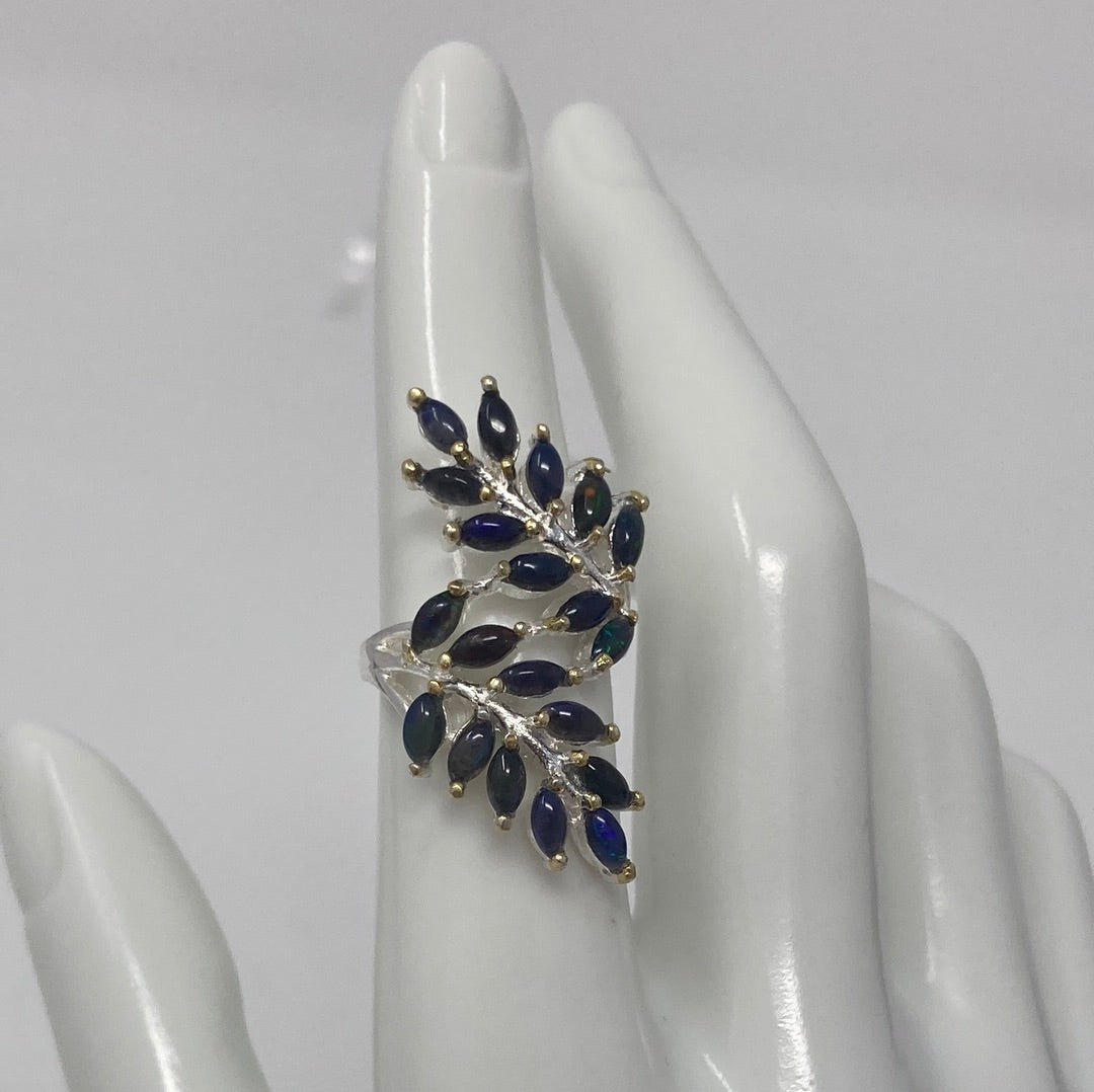 Genuine Black Opal Feather Ring