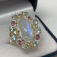 Marvelous Genuine Moonstone & Tourmaline Ring