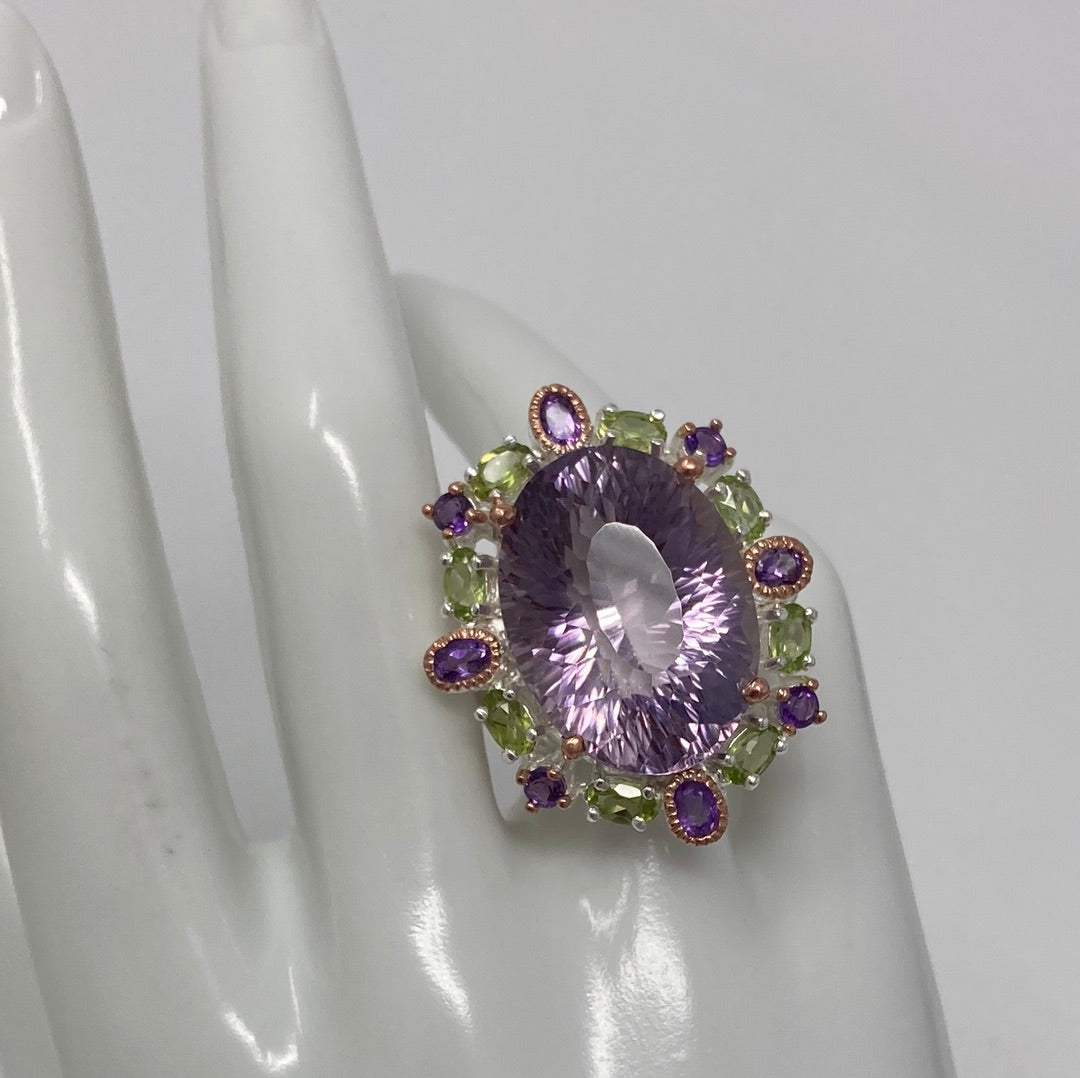 Magnificent Rue Du France Genuine Amethyst and Peridot Ring