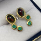 Genuine Black Opal and Green Onyx Earrings